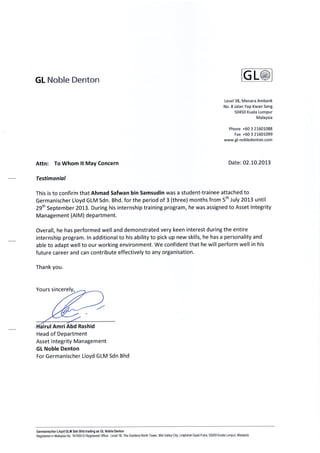 Testimonial Germanischer Llyod GLM Sdn Bhd