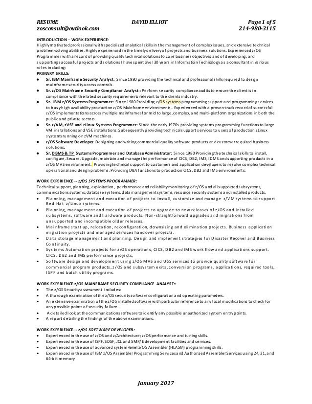 mainframe resume
