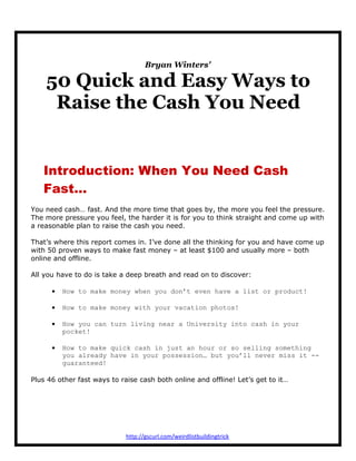 Bryan Winters' 50 Quick and Easy Ways to Raise the Cash You Need