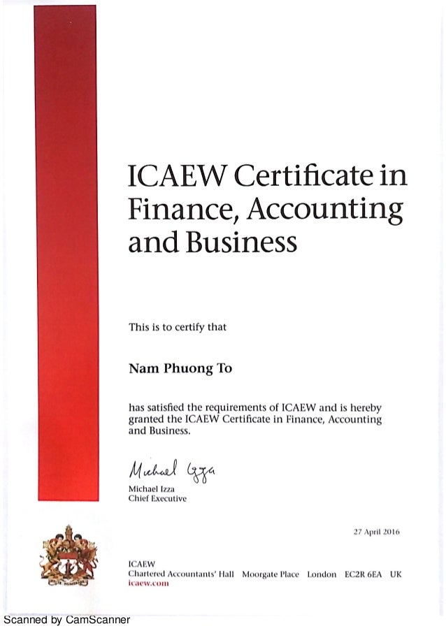 ICAEW Certificate in Finance, Accounting and Business.To Nam Phuong