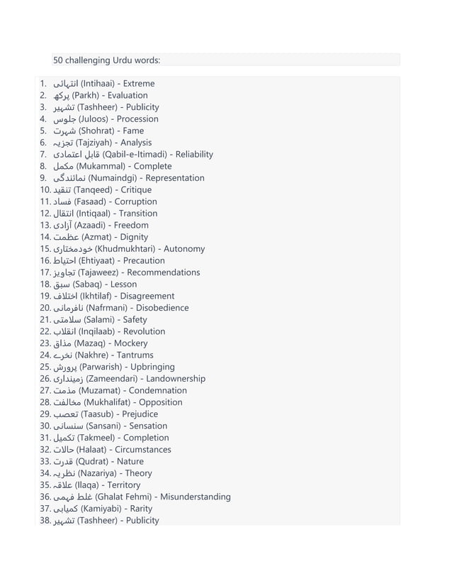 URDU LANGUAGE WORDS visual data 4