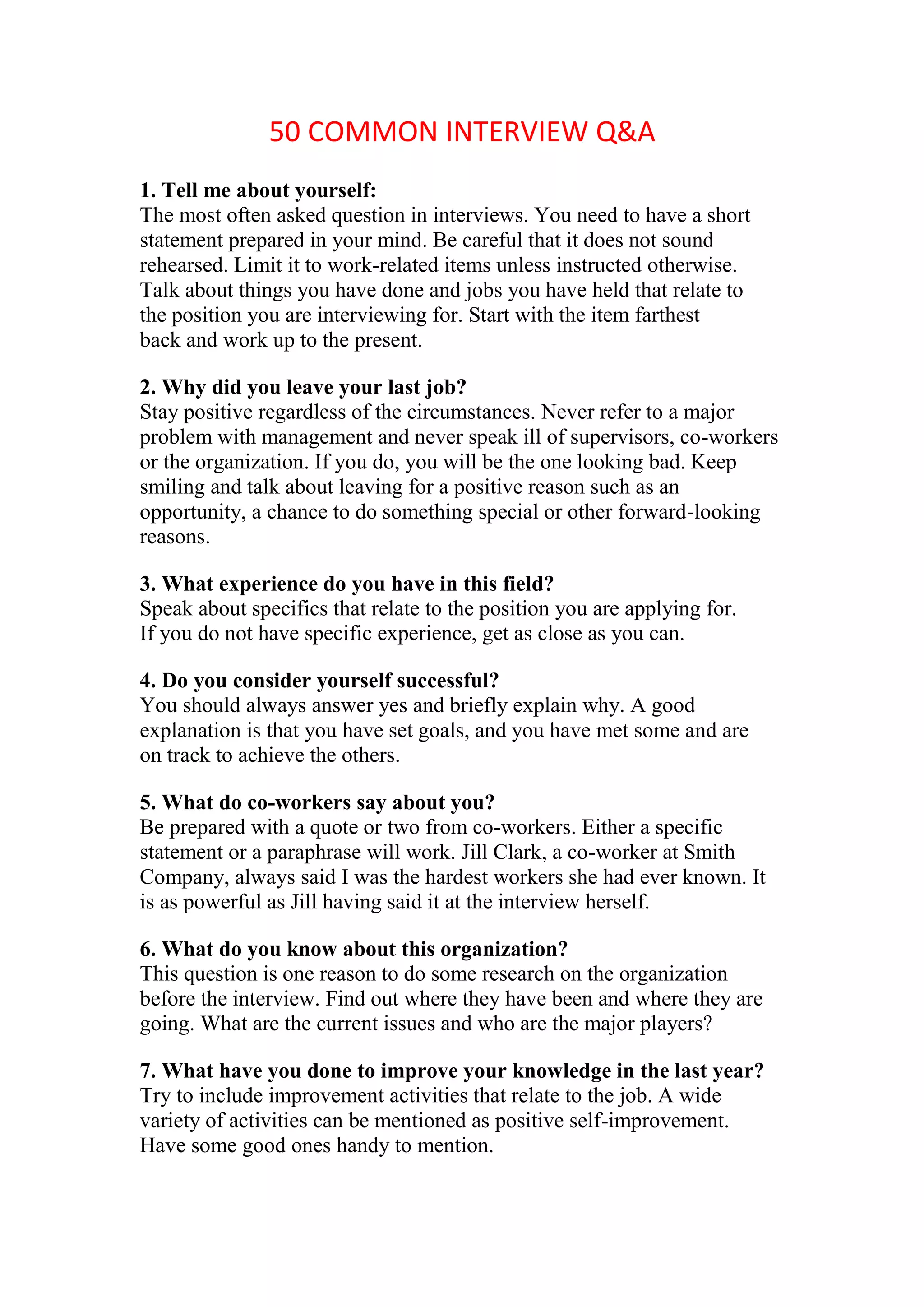 50 common interview q | PDF