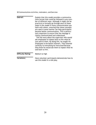 Simple Requirements Communication Exercise 50 communicatins activities, icebreakers and exercises | PDF
