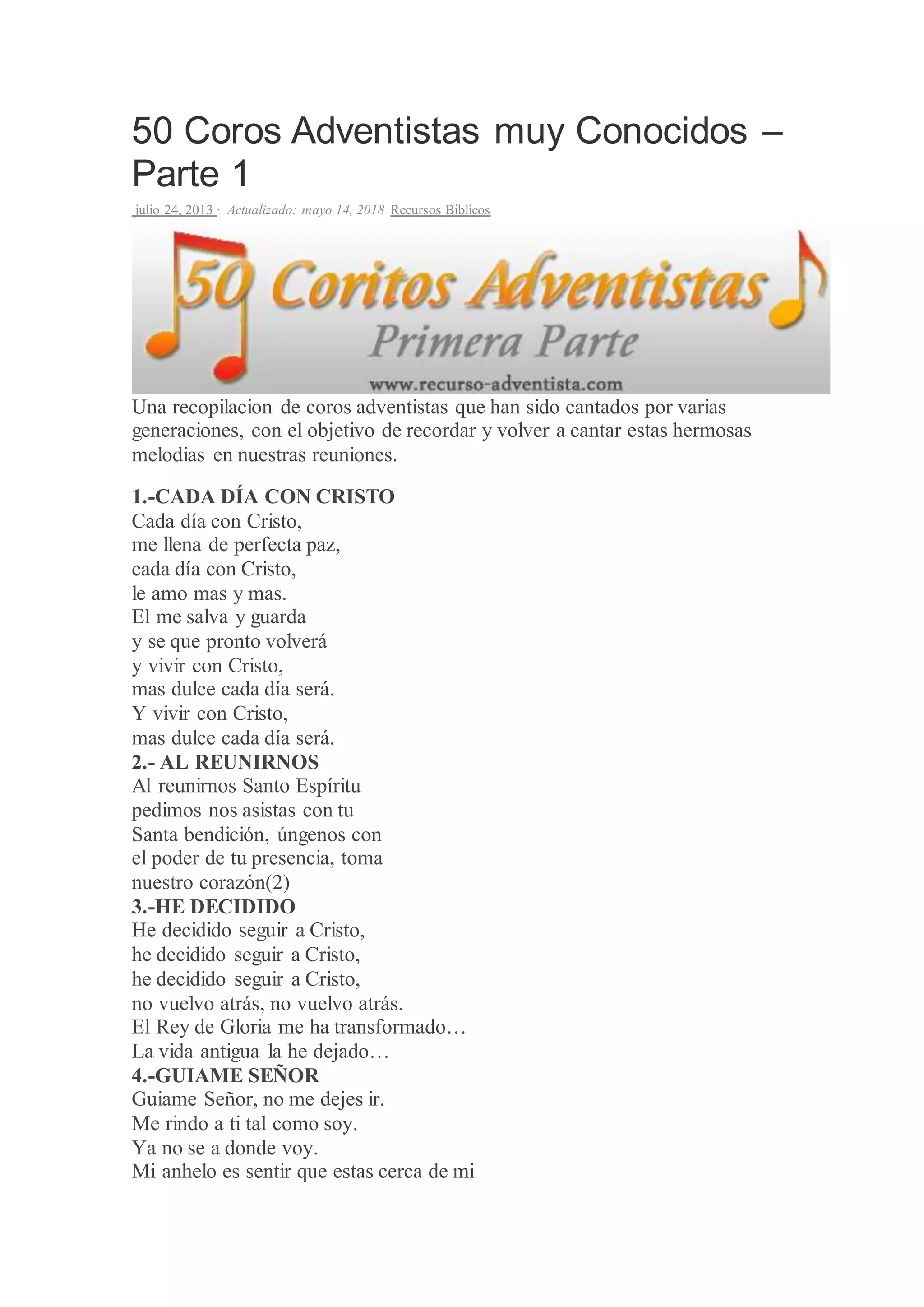50 coros adventistas muy conocidos | DOCX