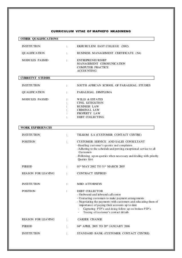 CURRICULUM VITAE OF MAPHEFO NKADIMENG