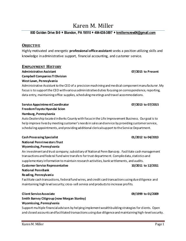 miller karen m resume morgan stanley customer service