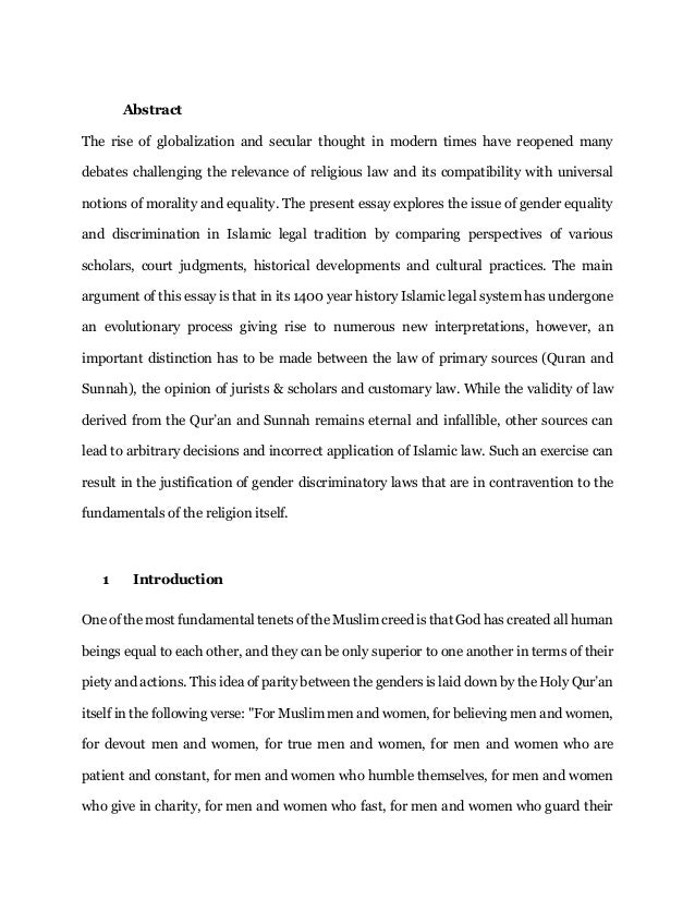 Exploratory Essay Essay Gender Equality Gender Equality In Islam Reconciling Loneliness Essay Of Mice And Men also Gates Of Fire Essay Essay On Gender Underfontanacountryinncom How To Start An Essay About Myself