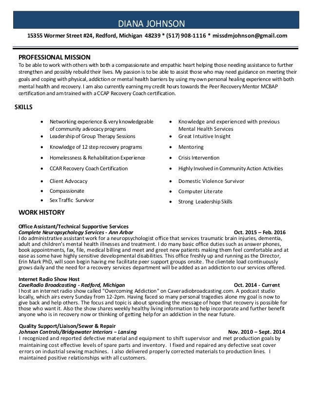 Recovery Coach Resume Apr 2016