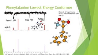 Phenylalanine Lowest Energy Conformer
Rizzo et. al5 experimental
(black) and computational (red)
spectra.
5; J. Stearns, S. Mercier, C. Seaiby, M. Guidi, O. V. Boyarkin and T. Rizzo, J. Am. Chem. Soc., 2007, 129, 11814–11820.
 