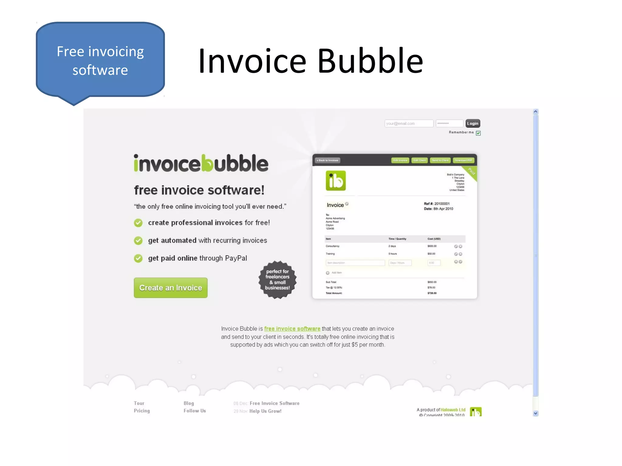 Free invoicing
  software       Invoice Bubble
 