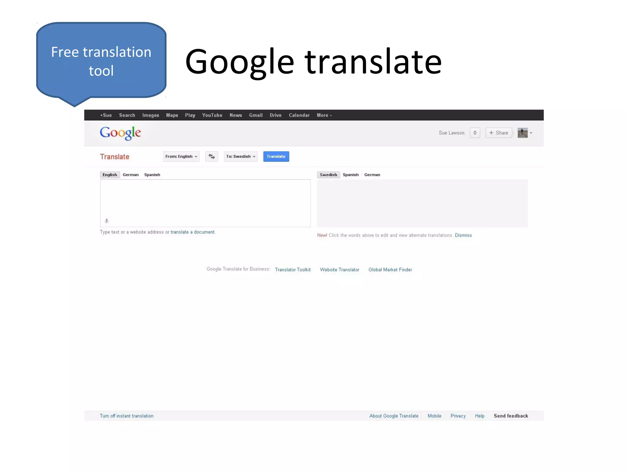 Free translation
      tool         Google translate
 