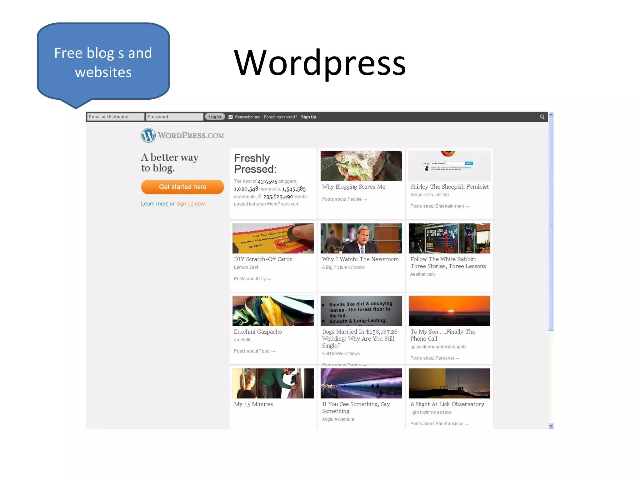 Free blog s and
   websites       Wordpress
 
