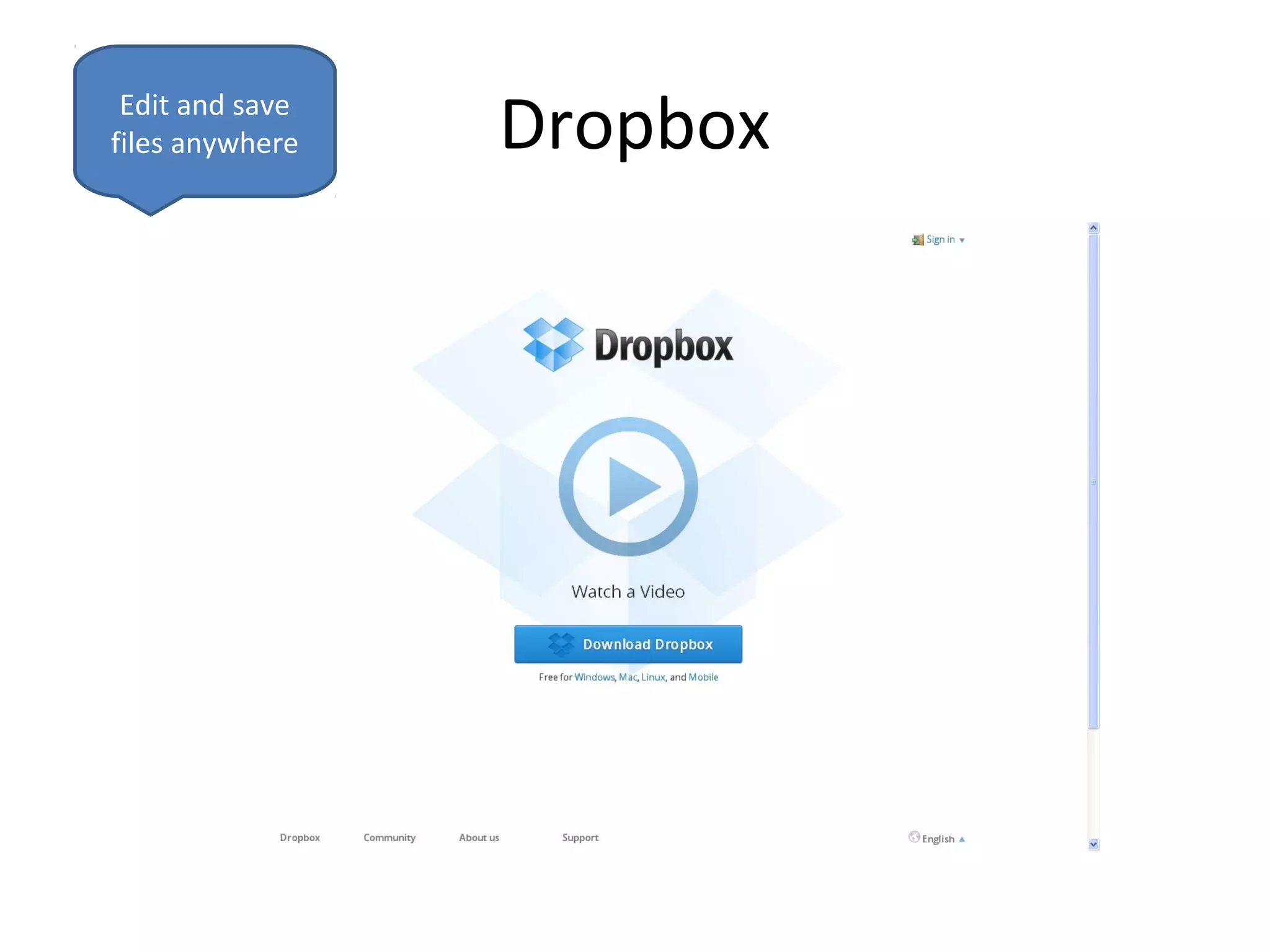 Edit and save
files anywhere   Dropbox
 