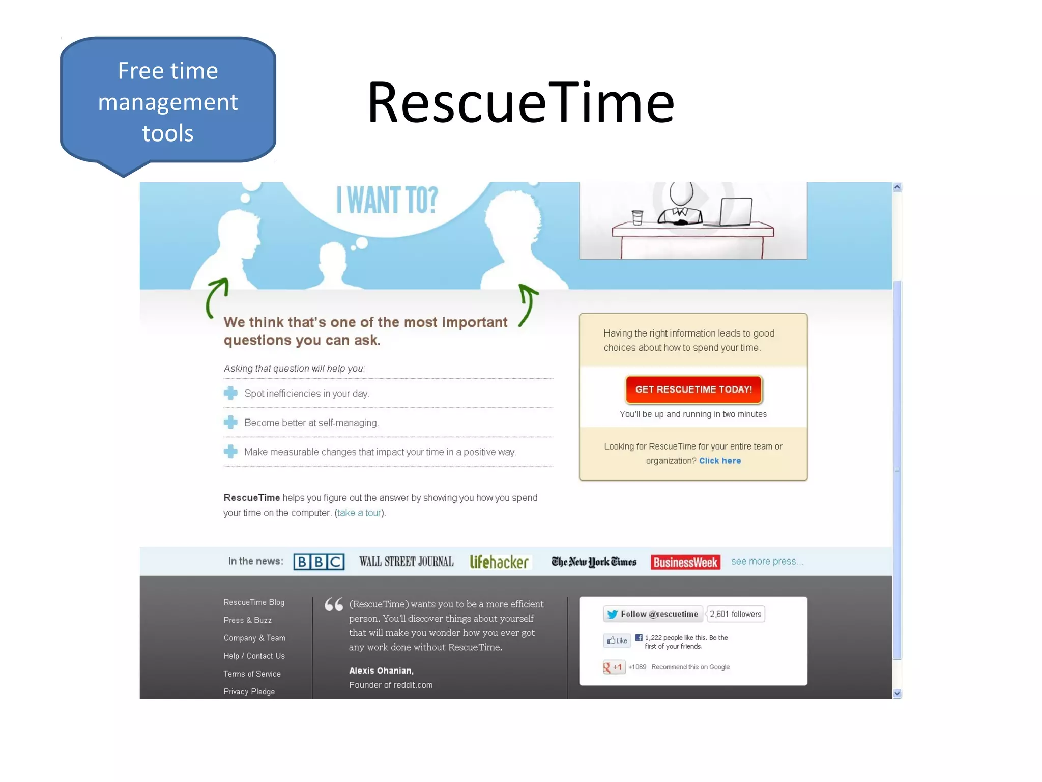 Free time
management
   tools
             RescueTime
 