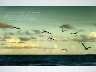 Que imagem pode representar a palavra “liberdade”?
Segundo pesquisa do Google, uma delas é o pássaro.
Ele pode voar quando quiser para onde quiser.
O pássaro é um símbolo universal da liberdade.
 