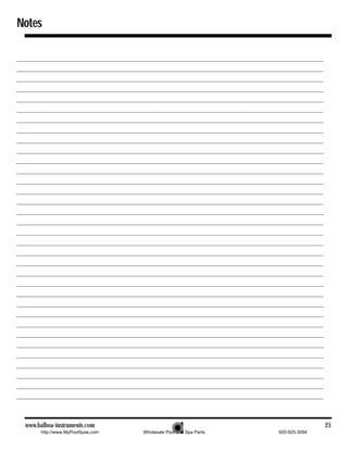 Notes




 www.balboa-instruments.com                                                     25
      http://www.MyPoolSpas.com   Wholesale Pool and Spa Parts   920-925-3094
 