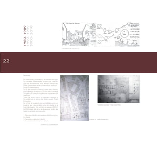 22
MEMORIA
En el recorrido ciudadano, el hombre encuen-
tra variables y elementos propios de cada lu-
gar, tres dimensiones más tiempo, tiempo-es-
pacio generador de la continuidad espacial...
espacios intermedios.
La ley del espacio continúo parte de su forma,
pues alberga al espacio. Es por esto que elegí
un lugar con ciertas condiciones espaciales de
intervalos.
-Lugar de recibimiento y traspaso integrado a
la ciudad, en el sector del Barrio puerto, Plaza
Echaurren.
La forma; el proyecto es concebido como un
espacio de intercambio entre la ciudad y el
liceo del puerto. Se nombra el espacio ESCO-
LAPATIO, lugar del acto de traspasar, dentro del
espacio sensible enmarcado.
1.Plaza-escolpatio-sumergirse-plataforma-pa-
tio interior.
2. Recorrido cajilla-San Martin.
3. Recorrido San Francisco- Clave.
EXTRACTO DE MEMORIA
PLANTA ACCESO Y ESCOLAPATIO
PLANTA DE EMPLAZAMIENTO
CROQUIS DE PROYECTO
1980-1989
1990-1999
2000-2010
 