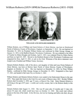 William Roberts (1819-1890) & Damarus Roberts (1831-1920)
 