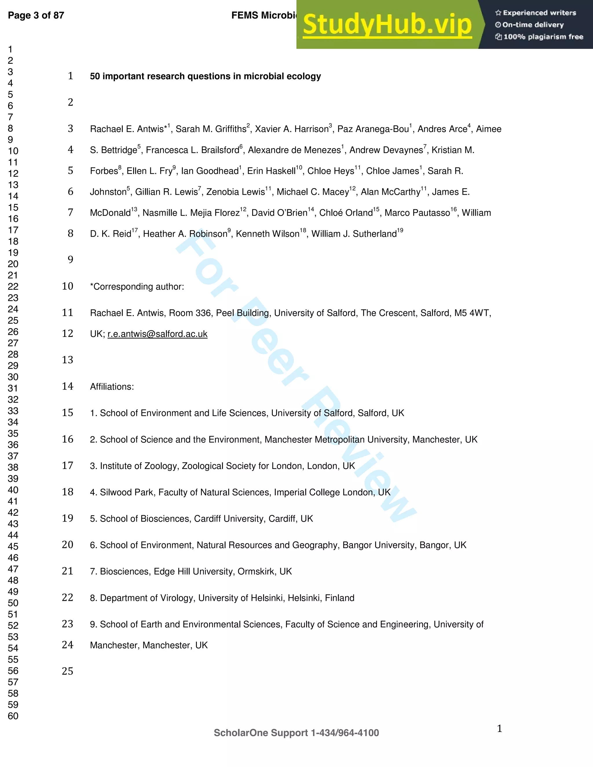 50 Important Research Questions In Microbial Ecology | PDF