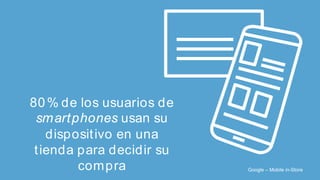 80 % de los usuarios de
smart phones usan su
disposit ivo en una
t ienda para decidir su
compra

Google – Mobile in-Store

 