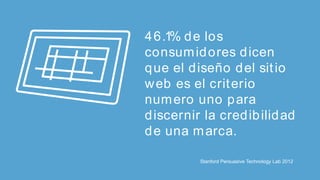 4 6.1% d e los
consum id ores d icen
q ue el d iseño d el sit io
w eb es el crit erio
num ero uno p ara
d iscernir la cred ib ilid ad
d e una m arca.
Stanford Persuasive Technology Lab 2012

 