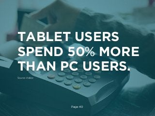 TABLET USERS
SPEND 50% MORE
THAN PC USERS.
Source: Adobe

Page 40

 