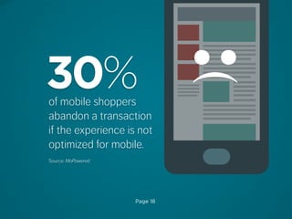 Page 18
of mobile shoppers
abandon a transaction
if the experience is not
optimized for mobile.
Source: MoPowered
30%
 
