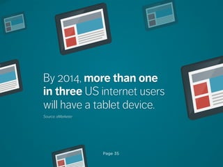 Page 35
Source: eMarketer
By 2014, more than one
in three US internet users
will have a tablet device.
 