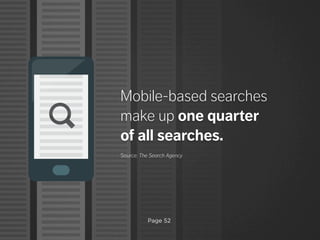Page 52
Mobile-based searches
make up one quarter
of all searches.
Source: The Search Agency
 
