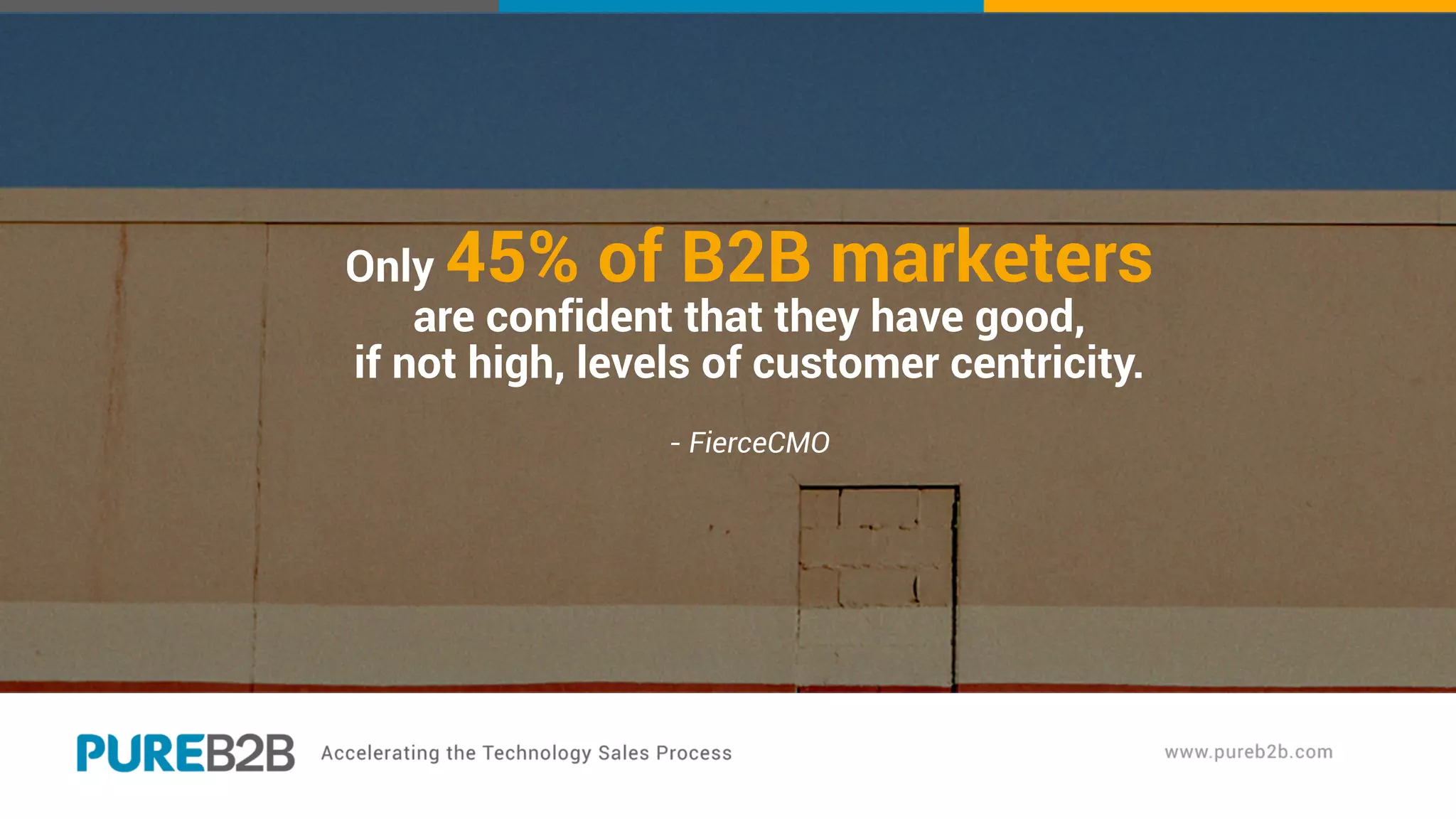 Only 45% of B2B marketers
are confident that they have good,
if not high, levels of customer centricity.
- FierceCMO
 