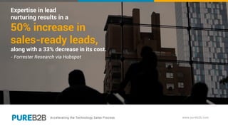 Expertise in lead
nurturing results in a
50% increase in
sales-ready leads,
along with a 33% decrease in its cost.
- Forrester Research via Hubspot
 