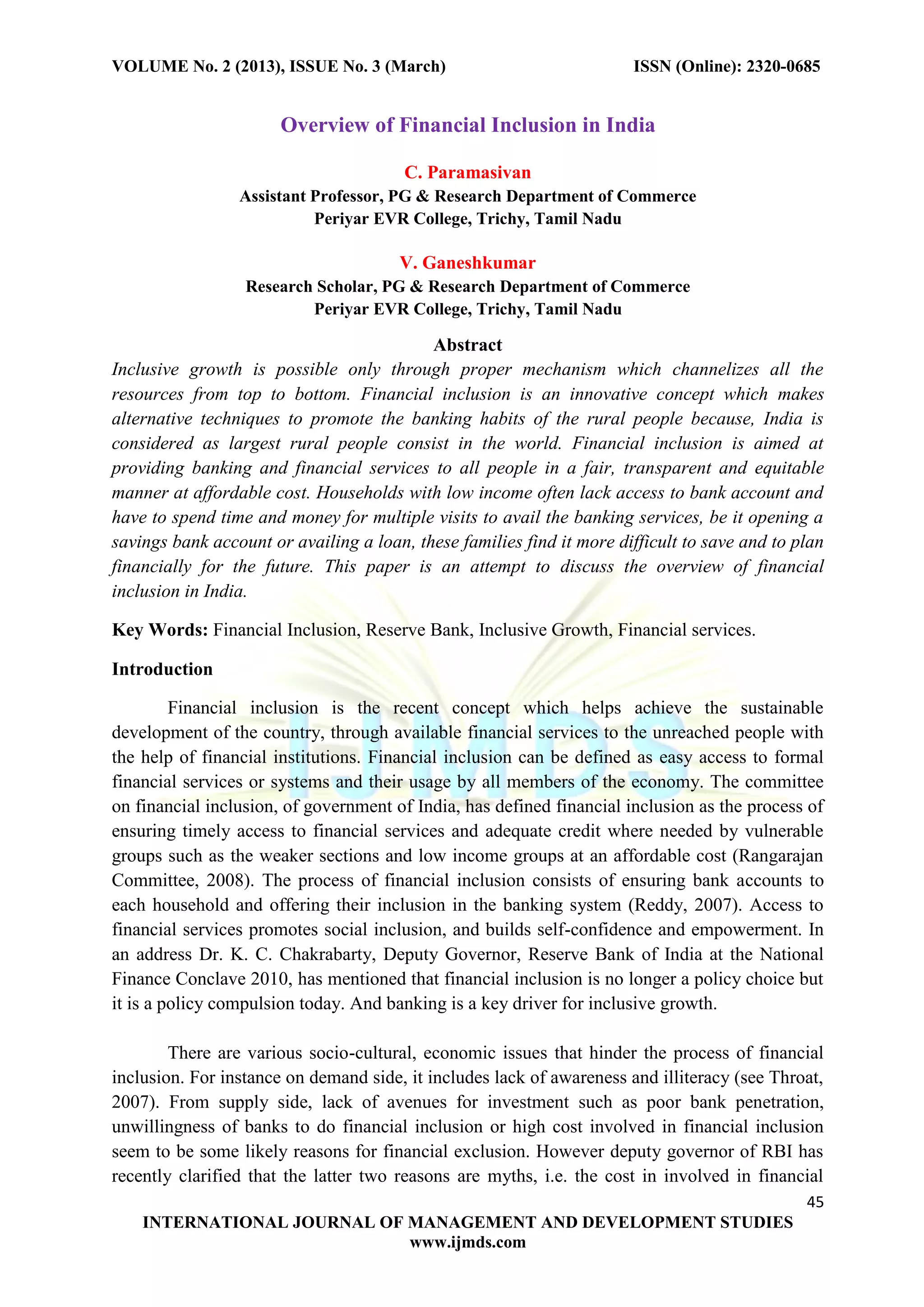 50 overview of financial inclusion in india | PDF | Financial Industry ...