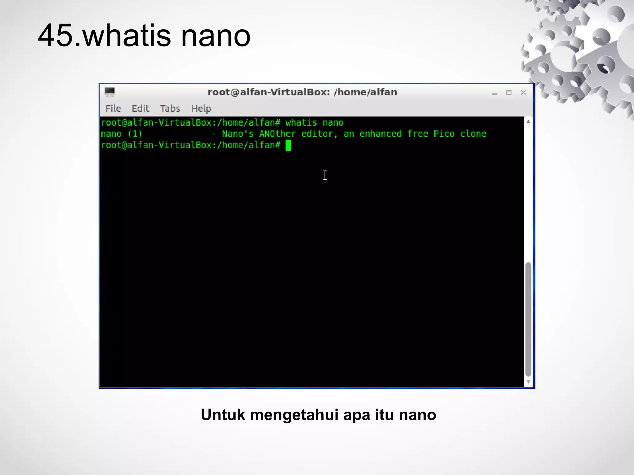45.whatis nano
Untuk mengetahui apa itu nano
 