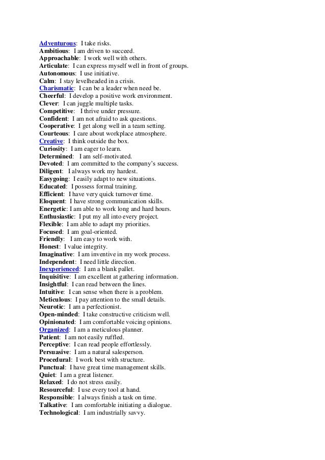 50 personal attributes