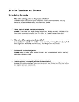 Scheudling Questions 50 Practice Questions for PMI-SP Scheduling Professional Exam | PDF