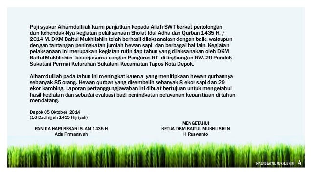 Laporan Pertanggung Jawaban Panitia Qurban 1432 H