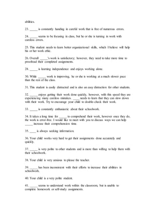 50 quick report card comments for assessing elementary student work h…