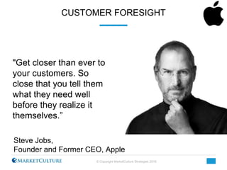 © Copyright MarketCulture Strategies 2016
CUSTOMER FORESIGHT
"Get closer than ever to
your customers. So
close that you te...
