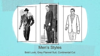 Men’s Styles
Bold Look, Grey Flannel Suit, Continental Cut
 
