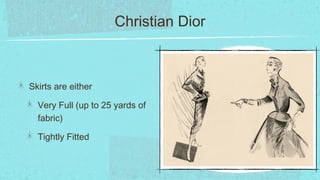 Christian Dior



Skirts are either

  Very Full (up to 25 yards of
  fabric)

  Tightly Fitted
 