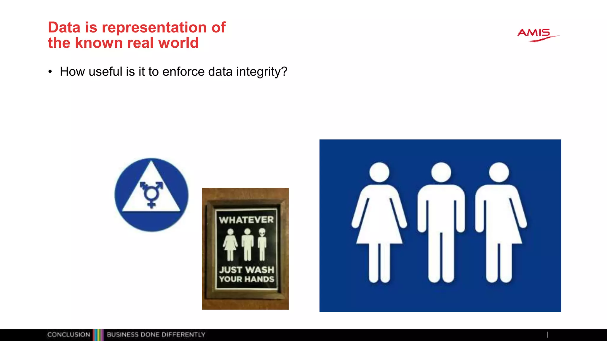 Data is representation of
the known real world
• How useful is it to enforce data integrity?
 