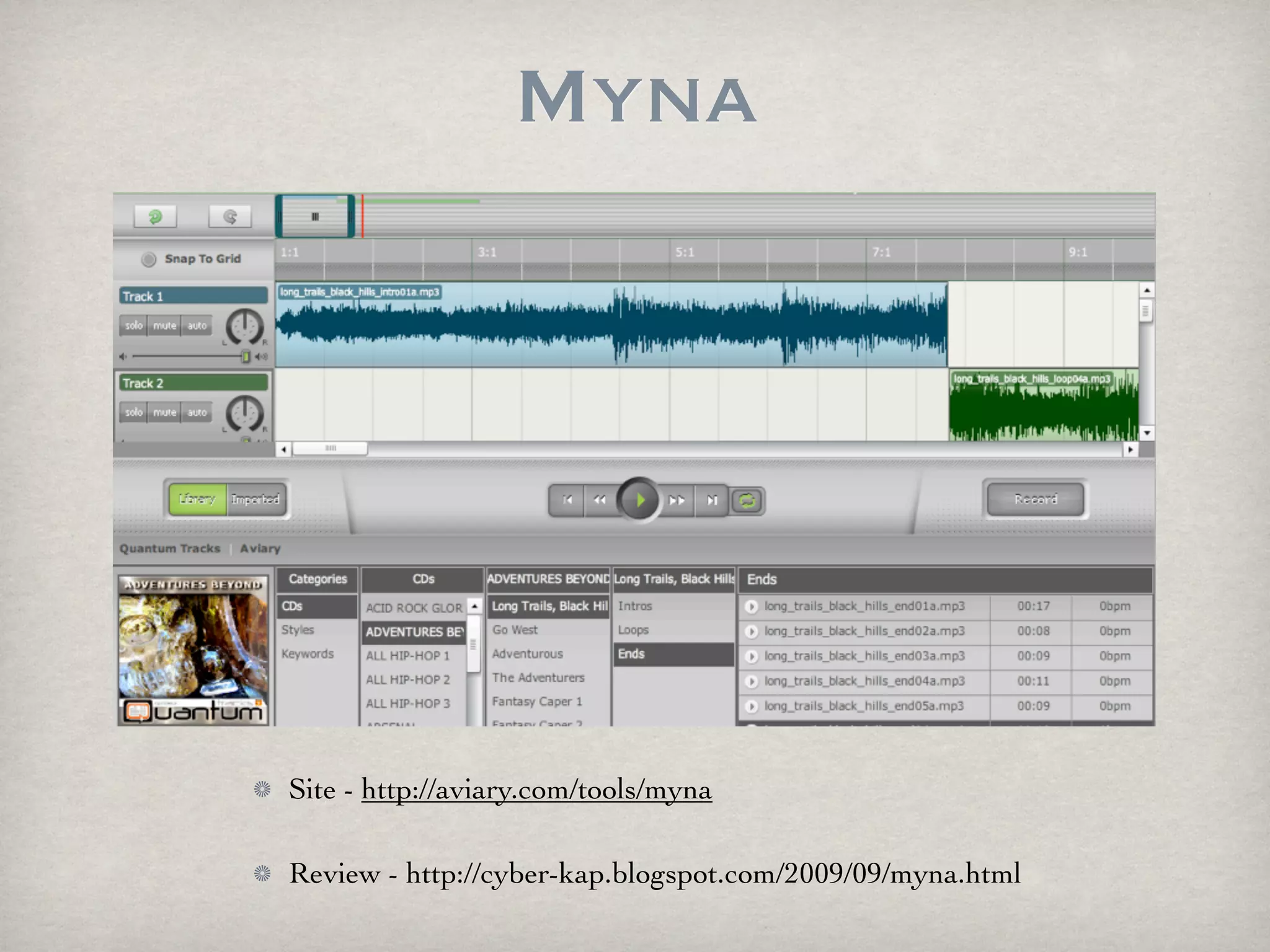 Myna




Site - http://aviary.com/tools/myna

Review - http://cyber-kap.blogspot.com/2009/09/myna.html
 