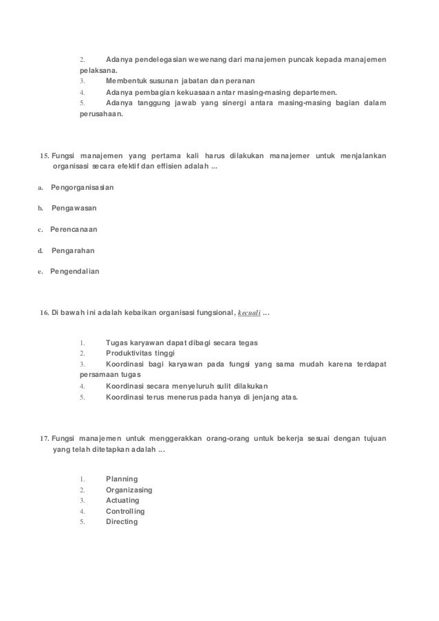 Soal Materi Penggerakan Asas Manajemen