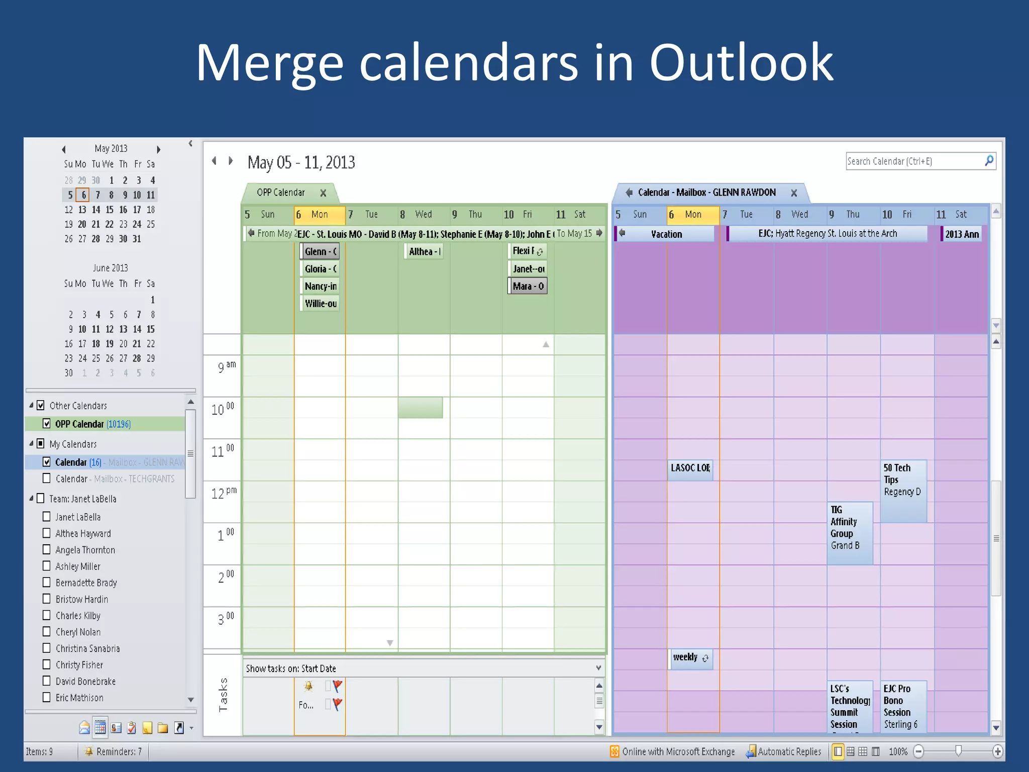 Merge calendars in Outlook
 