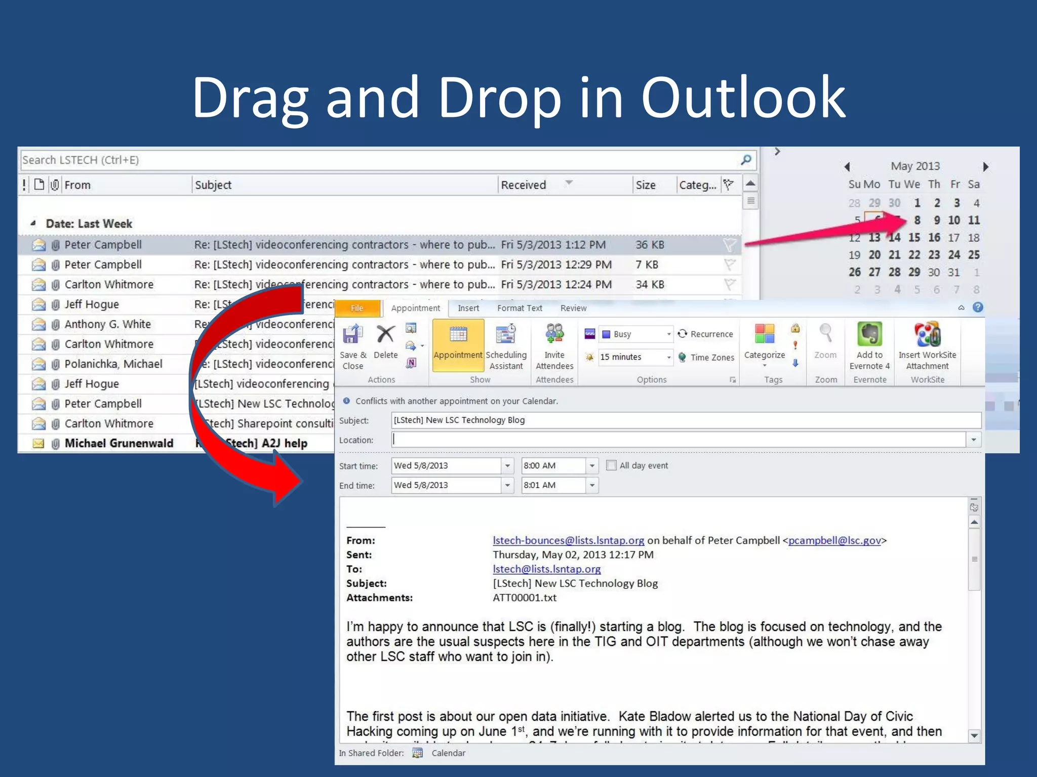 Drag and Drop in Outlook
 