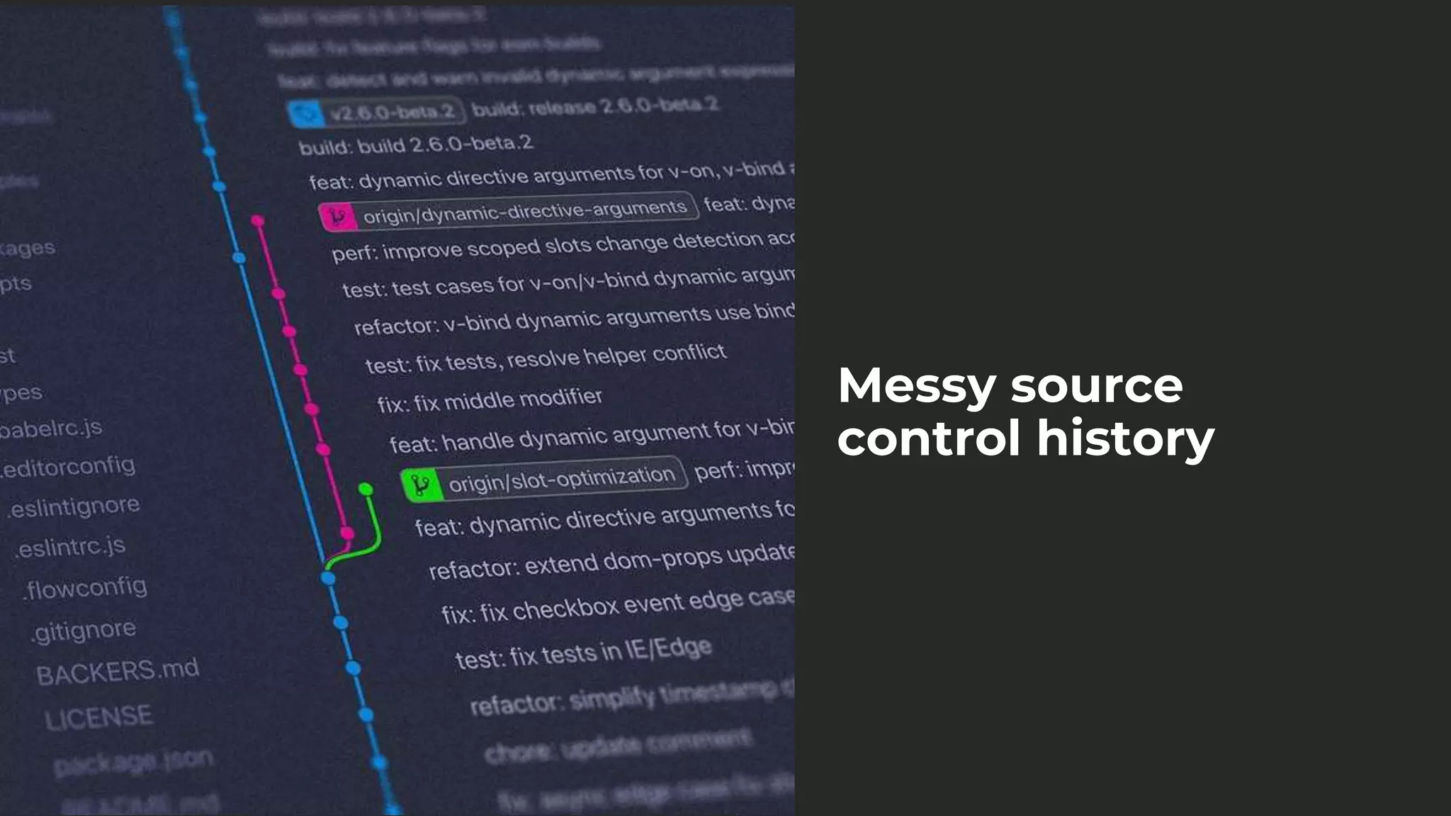 Messy source
control history
 