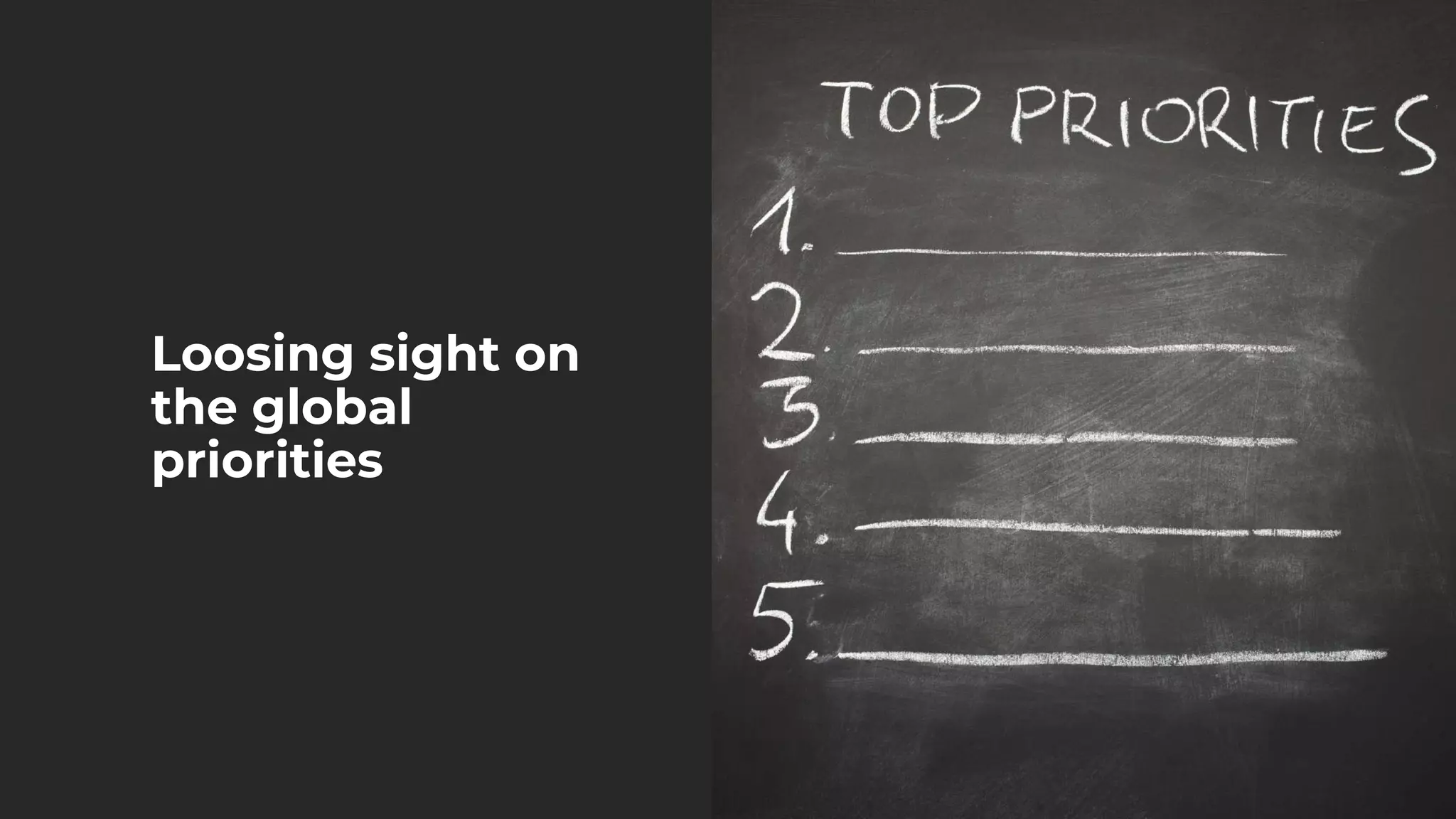 Loosing sight on
the global
priorities
 