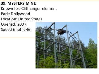 39. MYSTERY MINE 
Known for: Cliffhanger element 
Park: Dollywood 
Location: United States 
Opened: 2007 
Speed (mph): 46  