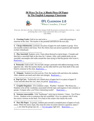 50 ways to use a blank piece of paper in the english language ...