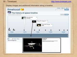 30 - Timetoasthttp://www.timetoast.comDisplay images and additional information along a timeline.